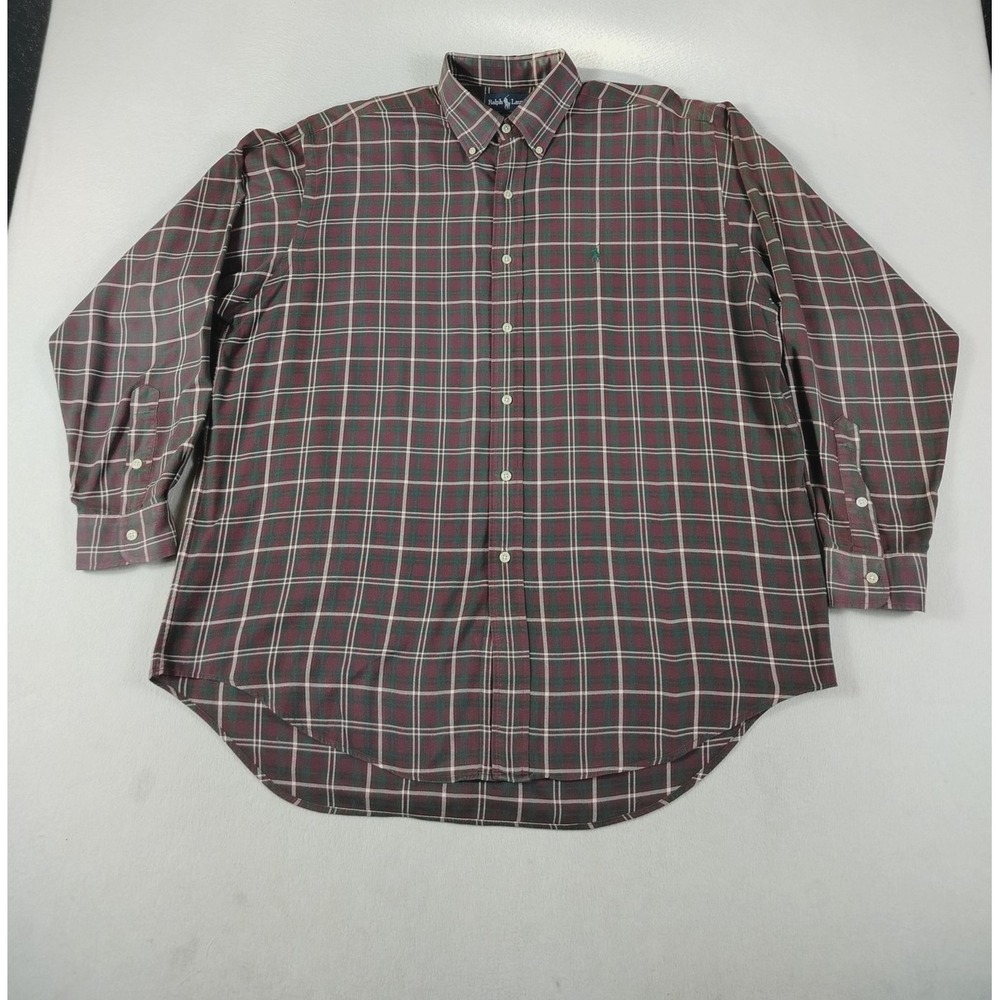 Vintage Ralph Lauren Shirt Mens Large Red Green Plaid Blaire Polo Pony Logo